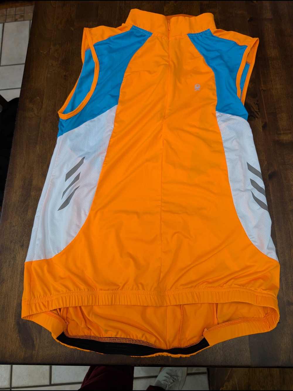 Women's Orange Athletic One-Piece with Blue Accents